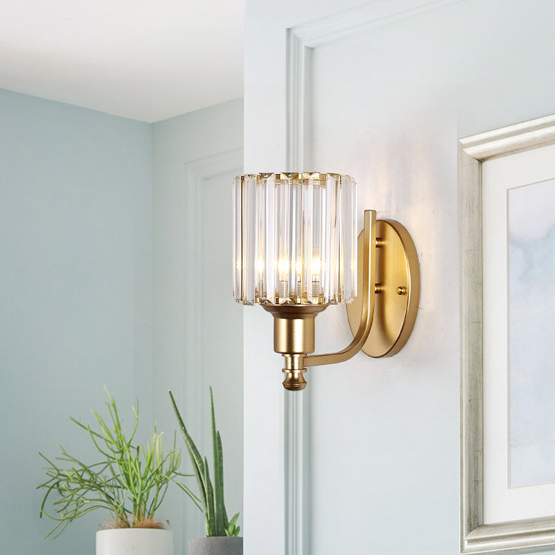 Lisslune | Postmodern 1 Head Wall Lamp Gold Cylindrical/Half Drum Wall Light with Prismatic Crystal Shade