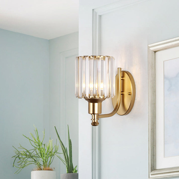 Lisslune | Postmodern 1 Head Wall Lamp Gold Cylindrical/Half Drum Wall Light with Prismatic Crystal Shade