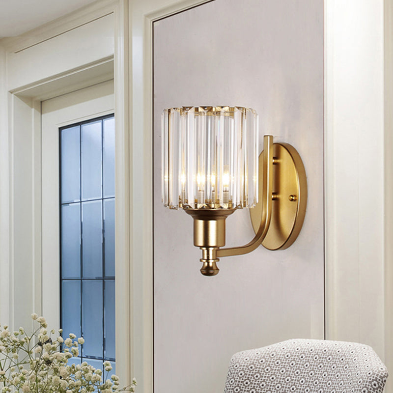 Lisslune | Postmodern 1 Head Wall Lamp Gold Cylindrical/Half Drum Wall Light with Prismatic Crystal Shade