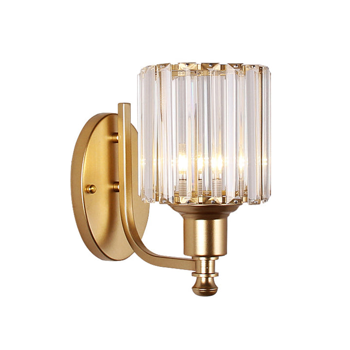 Lisslune | Postmodern 1 Head Wall Lamp Gold Cylindrical/Half Drum Wall Light with Prismatic Crystal Shade