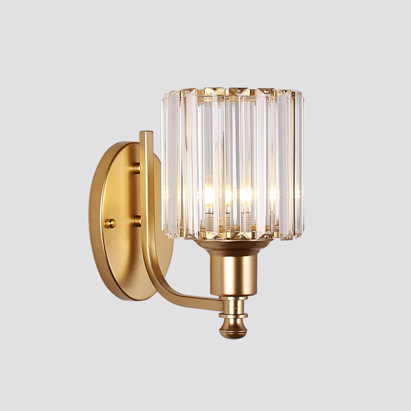 Lisslune | Postmodern 1 Head Wall Lamp Gold Cylindrical/Half Drum Wall Light with Prismatic Crystal Shade