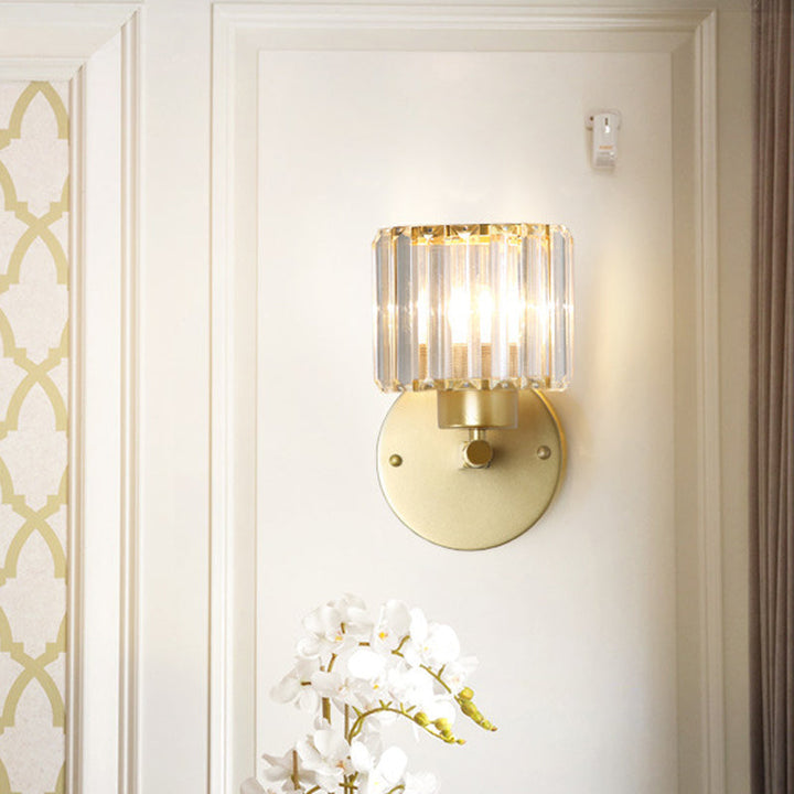 Lisslune | Postmodern 1 Head Wall Lamp Gold Cylindrical/Half Drum Wall Light with Prismatic Crystal Shade