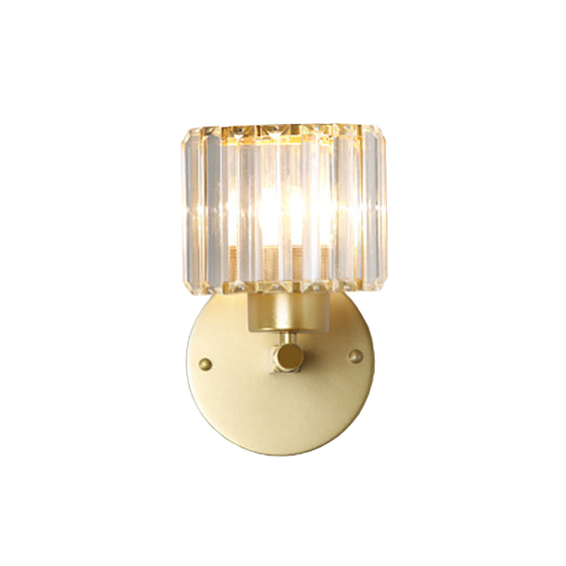 Lisslune | Postmodern 1 Head Wall Lamp Gold Cylindrical/Half Drum Wall Light with Prismatic Crystal Shade