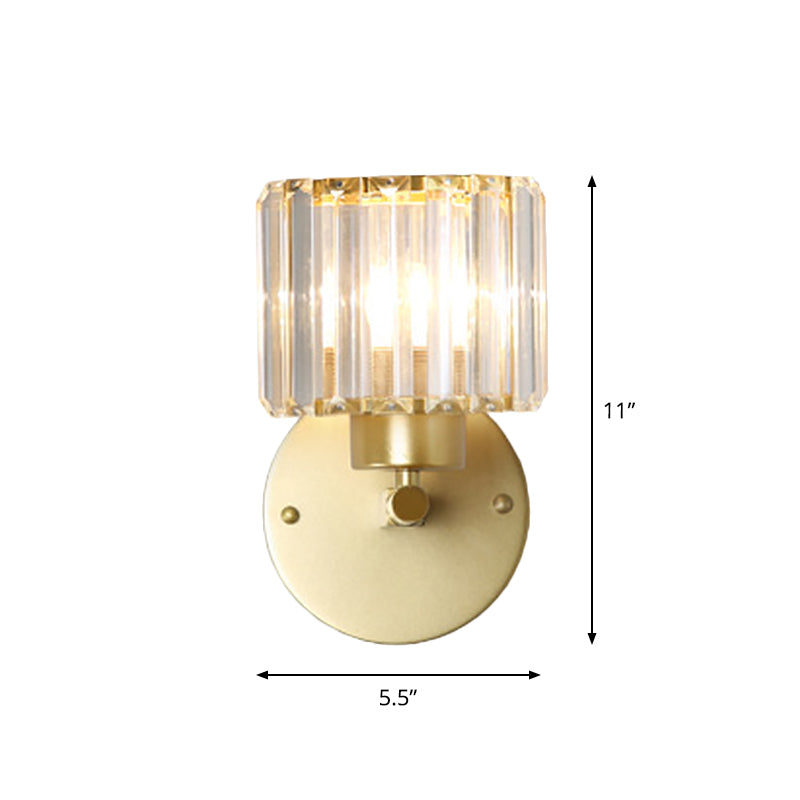 Lisslune | Postmodern 1 Head Wall Lamp Gold Cylindrical/Half Drum Wall Light with Prismatic Crystal Shade