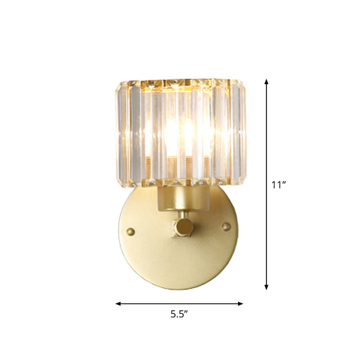 Lisslune | Postmodern 1 Head Wall Lamp Gold Cylindrical/Half Drum Wall Light with Prismatic Crystal Shade