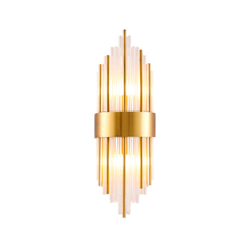 Skørter | Cylinder/Curved Wall Lamp Postmodern Prism/Ribbed Crystal 2-Light Living Room Ceiling Mount Wall Lamp in Gold
