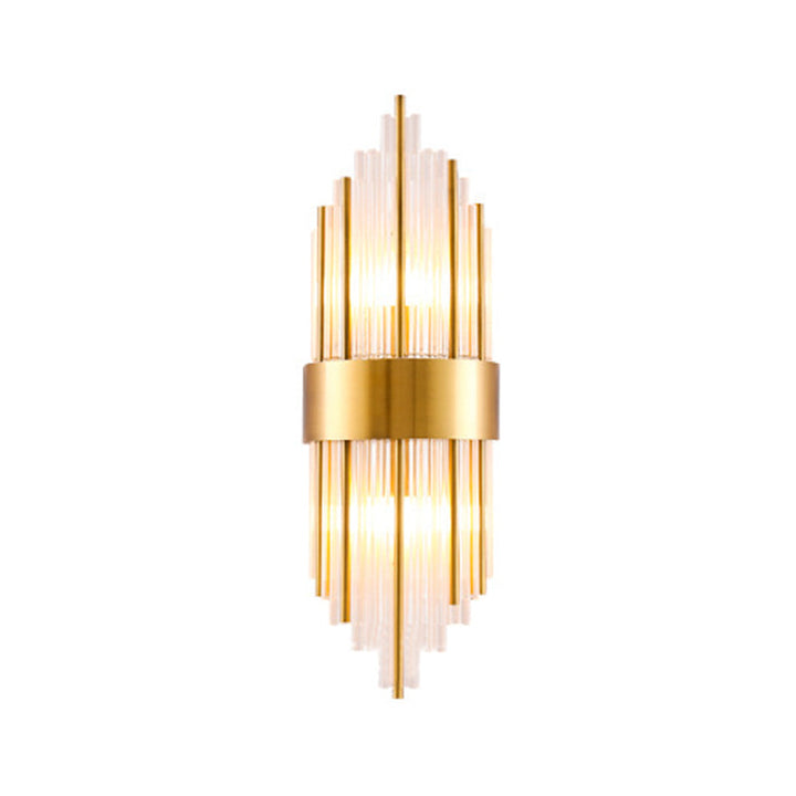 Skørter | Cylinder/Curved Wall Lamp Postmodern Prism/Ribbed Crystal 2-Light Living Room Ceiling Mount Wall Lamp in Gold