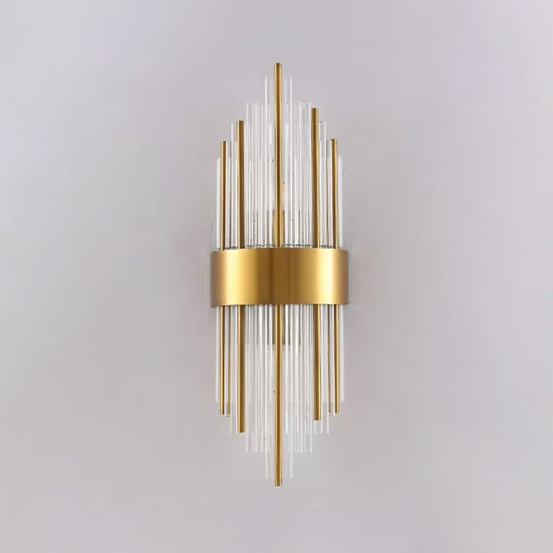 Skørter | Cylinder/Curved Wall Lamp Postmodern Prism/Ribbed Crystal 2-Light Living Room Ceiling Mount Wall Lamp in Gold
