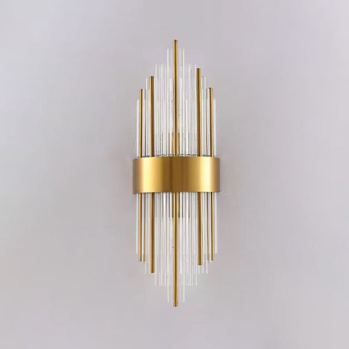 Skørter | Cylinder/Curved Wall Lamp Postmodern Prism/Ribbed Crystal 2-Light Living Room Ceiling Mount Wall Lamp in Gold