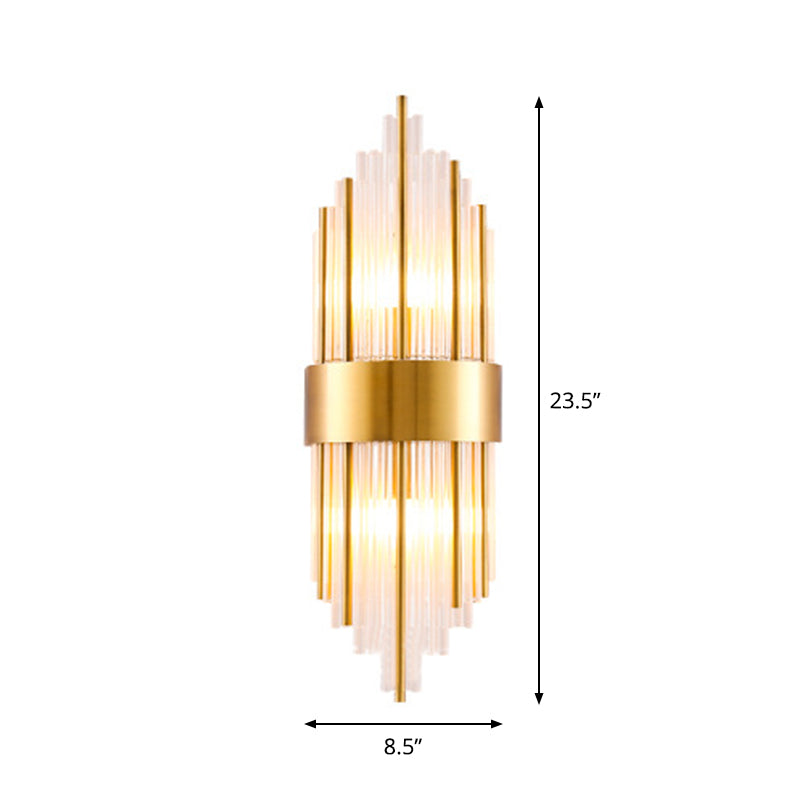 Skørter | Cylinder/Curved Wall Lamp Postmodern Prism/Ribbed Crystal 2-Light Living Room Ceiling Mount Wall Lamp in Gold