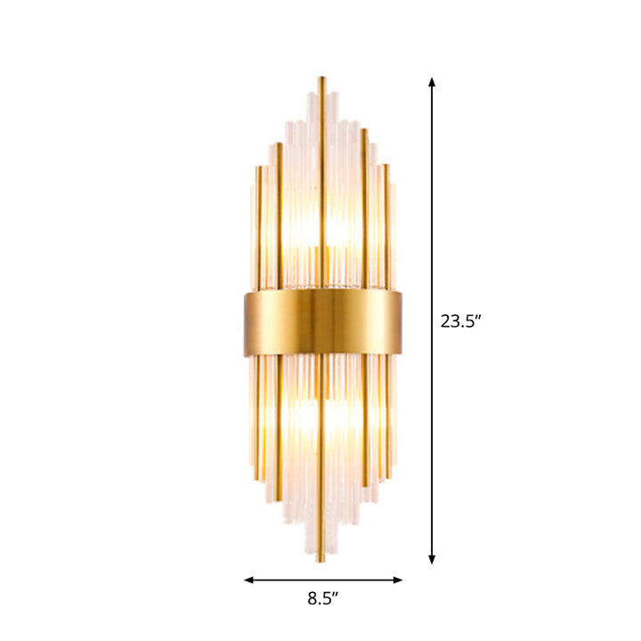 Skørter | Cylinder/Curved Wall Lamp Postmodern Prism/Ribbed Crystal 2-Light Living Room Ceiling Mount Wall Lamp in Gold
