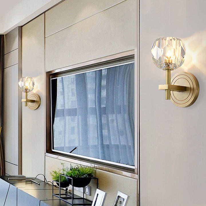 Lisslune | Cylinder/Ball-Shaped Wall Light Postmodern Water Glass/Cut Crystal 1 Bulb Gold Wall-Mounted Light for Living Room