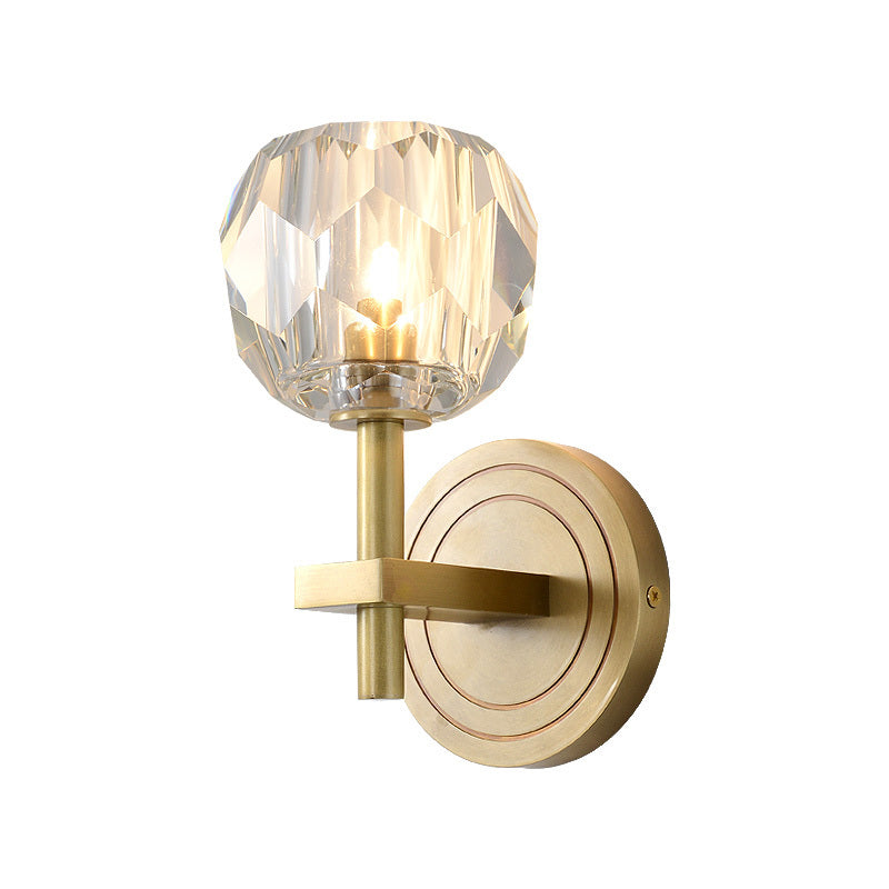 Lisslune | Cylinder/Ball-Shaped Wall Light Postmodern Water Glass/Cut Crystal 1 Bulb Gold Wall-Mounted Light for Living Room