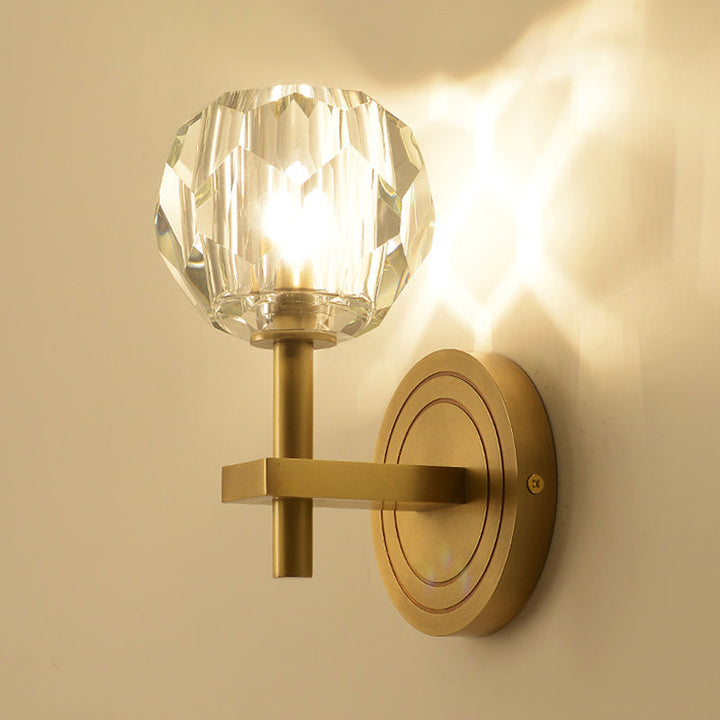 Lisslune | Cylinder/Ball-Shaped Wall Light Postmodern Water Glass/Cut Crystal 1 Bulb Gold Wall-Mounted Light for Living Room