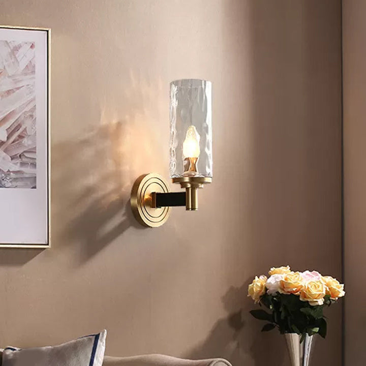 Lisslune | Cylinder/Ball-Shaped Wall Light Postmodern Water Glass/Cut Crystal 1 Bulb Gold Wall-Mounted Light for Living Room