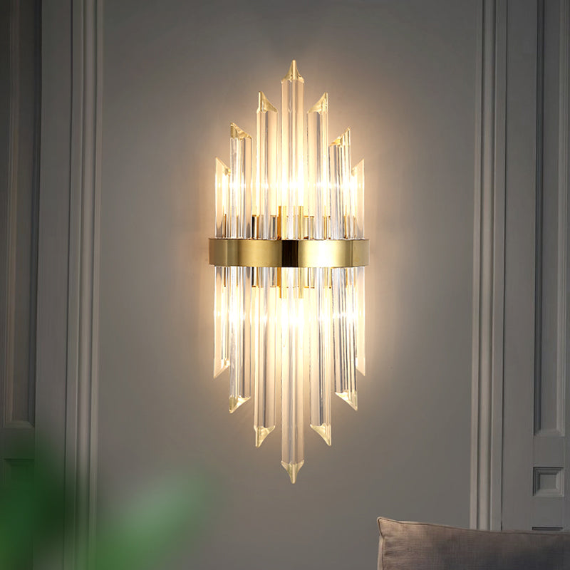 Lisslune | 1/2/3-Bulb Living Room Wall Light Modern Gold Wall Light with Flute/3-Tier/Cylinder Crystal Shade