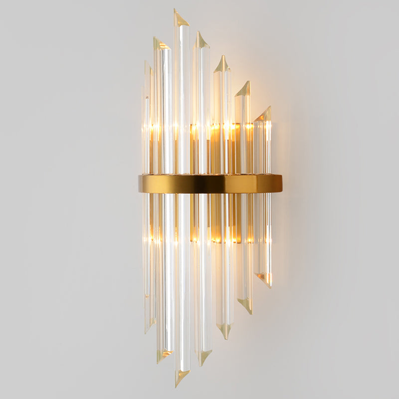 Lisslune | 1/2/3-Bulb Living Room Wall Light Modern Gold Wall Light with Flute/3-Tier/Cylinder Crystal Shade
