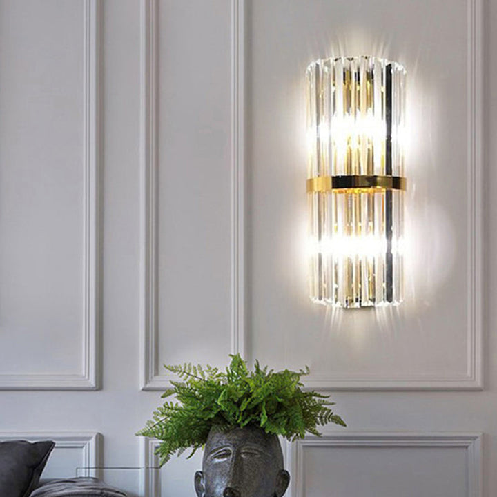 Lisslune | 1/2/3-Bulb Living Room Wall Light Modern Gold Wall Light with Flute/3-Tier/Cylinder Crystal Shade