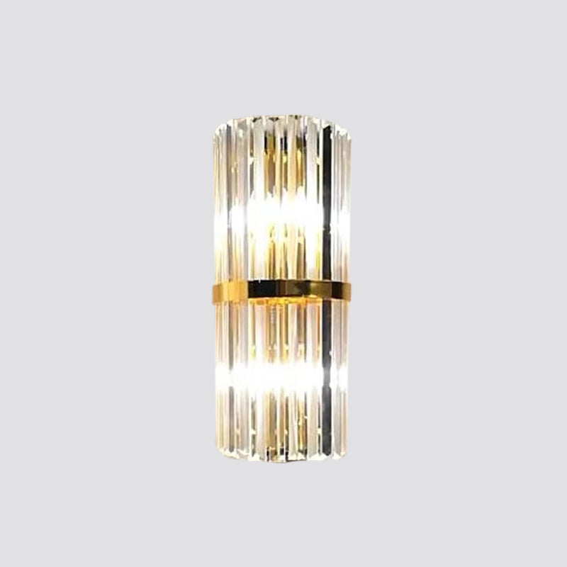 Lisslune | 1/2/3-Bulb Living Room Wall Light Modern Gold Wall Light with Flute/3-Tier/Cylinder Crystal Shade