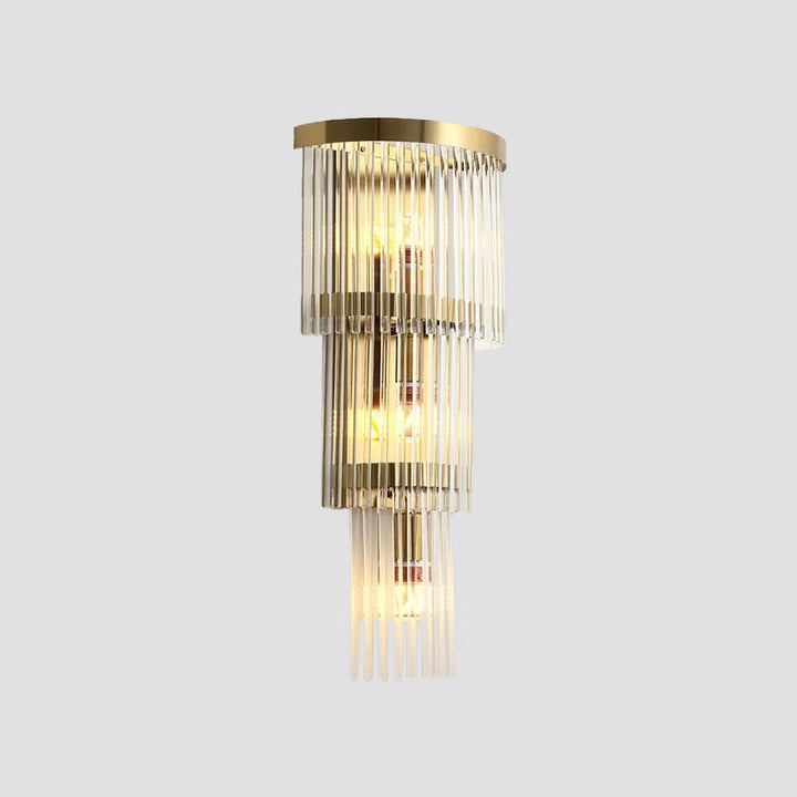 Lisslune | 1/2/3-Bulb Living Room Wall Light Modern Gold Wall Light with Flute/3-Tier/Cylinder Crystal Shade