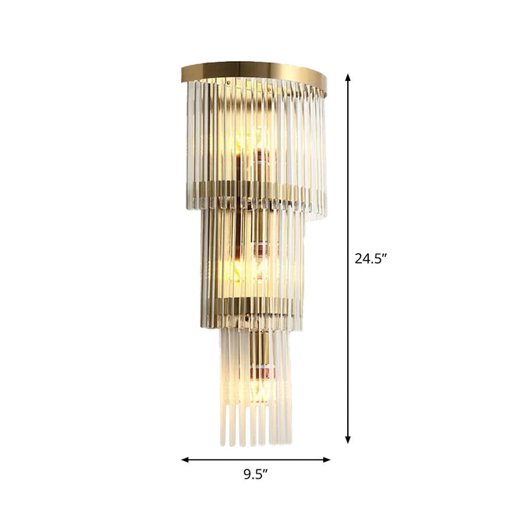 Lisslune | 1/2/3-Bulb Living Room Wall Light Modern Gold Wall Light with Flute/3-Tier/Cylinder Crystal Shade