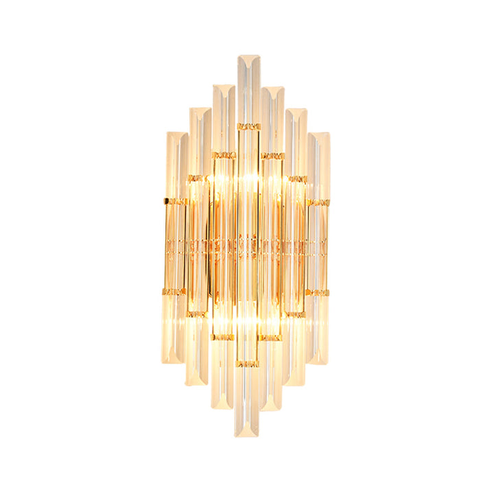 Lisslune | 1/2/3-Bulb Living Room Wall Light Modern Gold Wall Light with Flute/3-Tier/Cylinder Crystal Shade