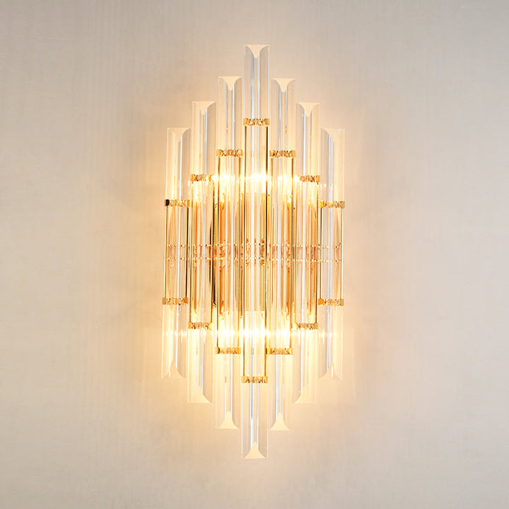 Lisslune | 1/2/3-Bulb Living Room Wall Light Modern Gold Wall Light with Flute/3-Tier/Cylinder Crystal Shade