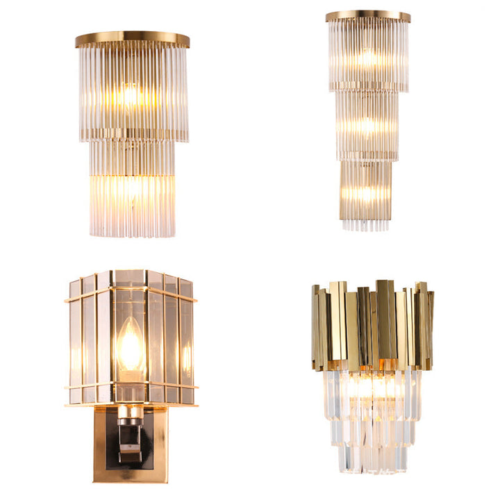 Lisslune | Postmodern 2/3-stage/Triangular Wall Lamp Crystal 1/3-Light Nightstand Ceiling Light in Gold