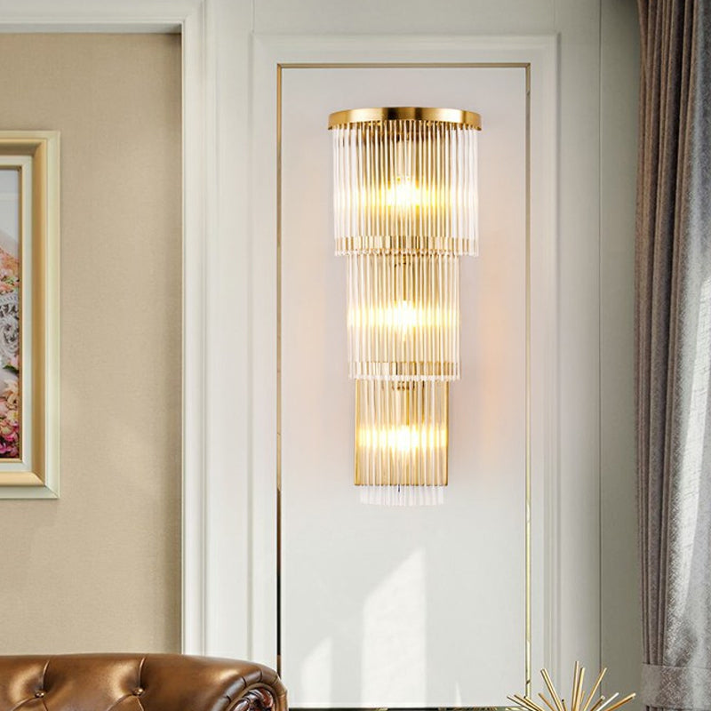 Lisslune | Postmodern 2/3-stage/Triangular Wall Lamp Crystal 1/3-Light Nightstand Ceiling Light in Gold