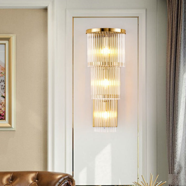 Lisslune | Postmodern 2/3-stage/Triangular Wall Lamp Crystal 1/3-Light Nightstand Ceiling Light in Gold