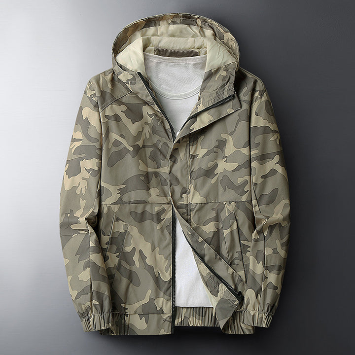 Men's Stylish Camouflage Jacket with Practical Hood and Elastic Cuffs Lisslune
