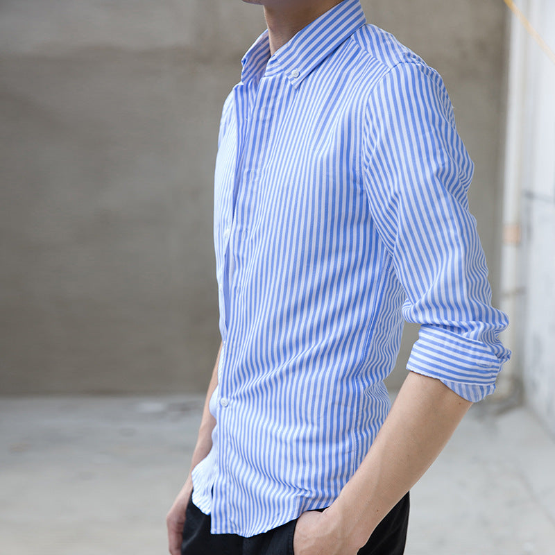 Men's stylish long sleeve shirt with fine stripes Lisslune