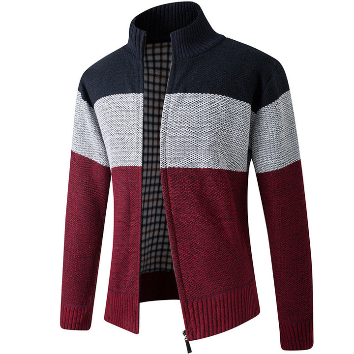 Men's Fashion Knit Jacket with High Collar and Striped Design Lisslune