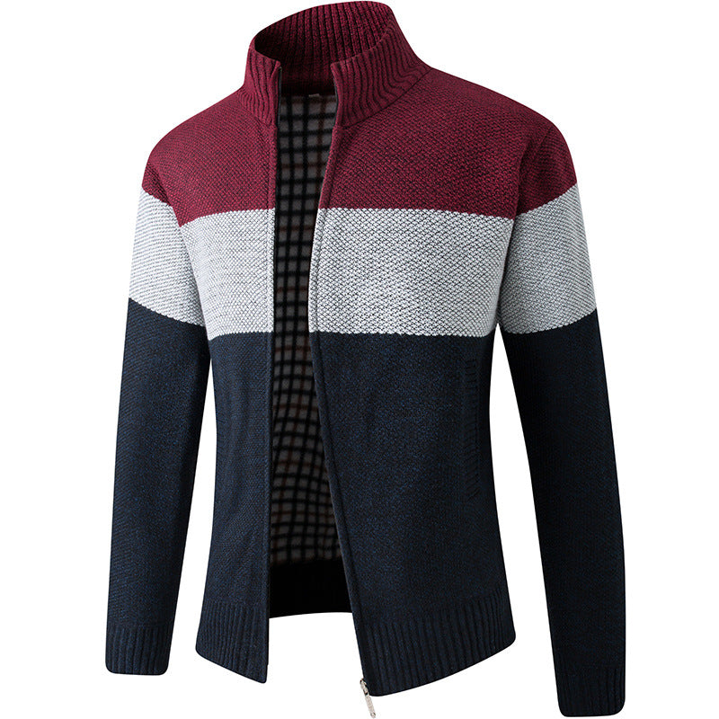 Men's Fashion Knit Jacket with High Collar and Striped Design Lisslune