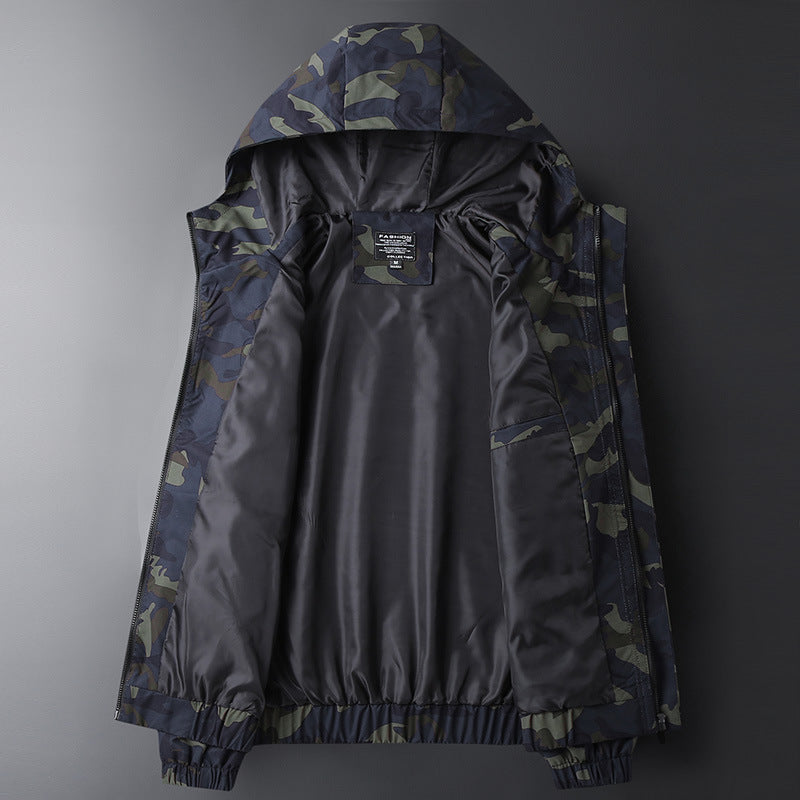 Men's Stylish Camouflage Jacket with Practical Hood and Elastic Cuffs Lisslune