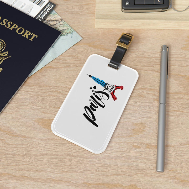 Lisslune | Elegant Parisian Travel: Individual Acrylic Luggage Tag with Leather Strap