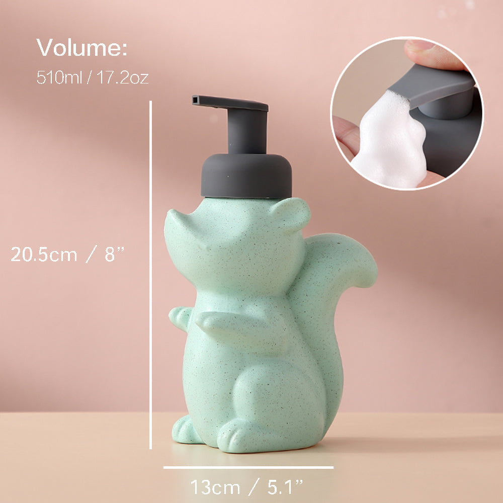 Lisslune | Ceramic Soap Dispenser, Squirrel Foam Pump Bathroom Bottle, Animal Design, Refillable Reusable Lotion Pump for Bathroom Kitchen, 510ml/17.2oz
