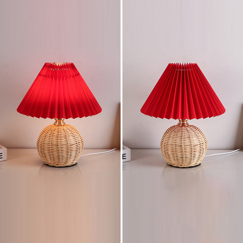 Lisslune | RattaLume Nordic LED Table Lamp | Woven Rattan & Foldable Fabric Shade | Mood Light | Decor for the Bedroom