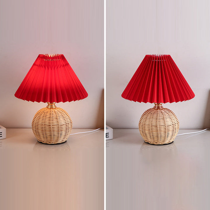 Lisslune | RattaLume Nordic LED Table Lamp | Woven Rattan & Foldable Fabric Shade | Mood Light | Decor for the Bedroom
