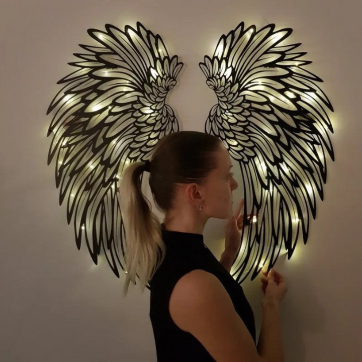 Lisslune | AngelGlow Illuminated Angel Wing Wall Art with Elegant Feather Design