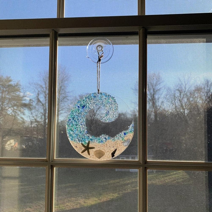 Lisslune | Sea glass sun catcher - Ocean breaking wave beach ornament