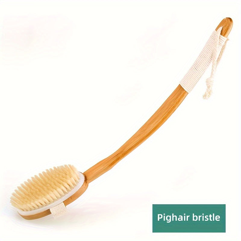 Lisslune | Back Boar Bristles Cleaning Sponge for the Shower - Long Wooden Handle Bath Sponge Brush, Soft Natural Bristles for Back Cleaning