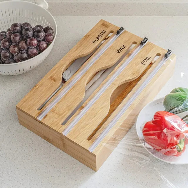 Lisslune | LUNA | Plastic Film Cutter | Minimalist Wall-Mounted Film Cutter | Wood Kitchen Tool