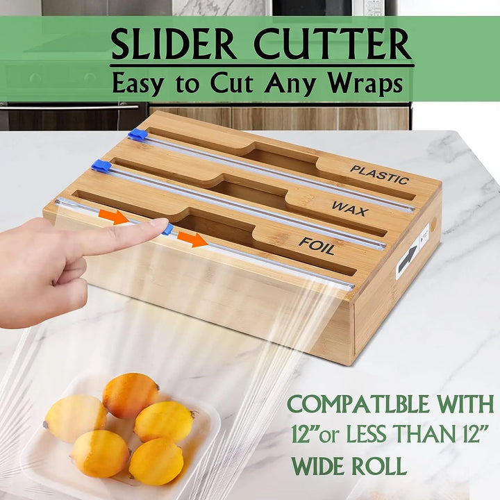 Lisslune | LUNA | Plastic Film Cutter | Minimalist Wall-Mounted Film Cutter | Wood Kitchen Tool