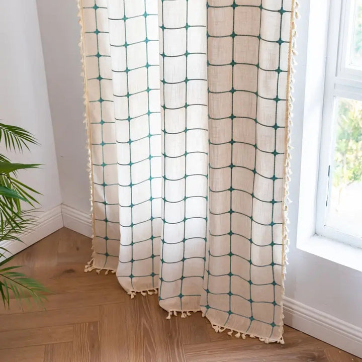 Lisslune | Turquoise Lattice Boho Tassel Curtain