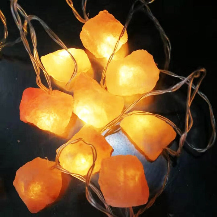 Lisslune | SolaraGleam Himalayan Salt String Lights | Warm Amber Light | Portable Natural Crystal Decoration for Home