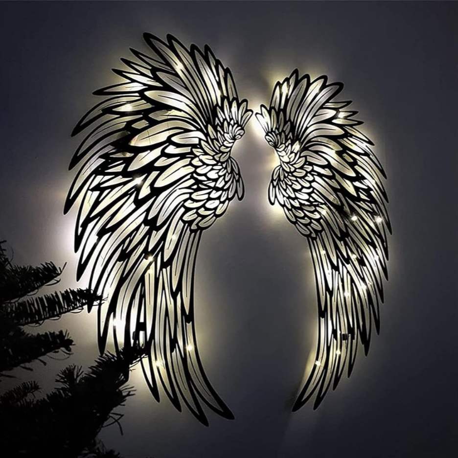 Lisslune | AngelGlow Illuminated Angel Wing Wall Art with Elegant Feather Design