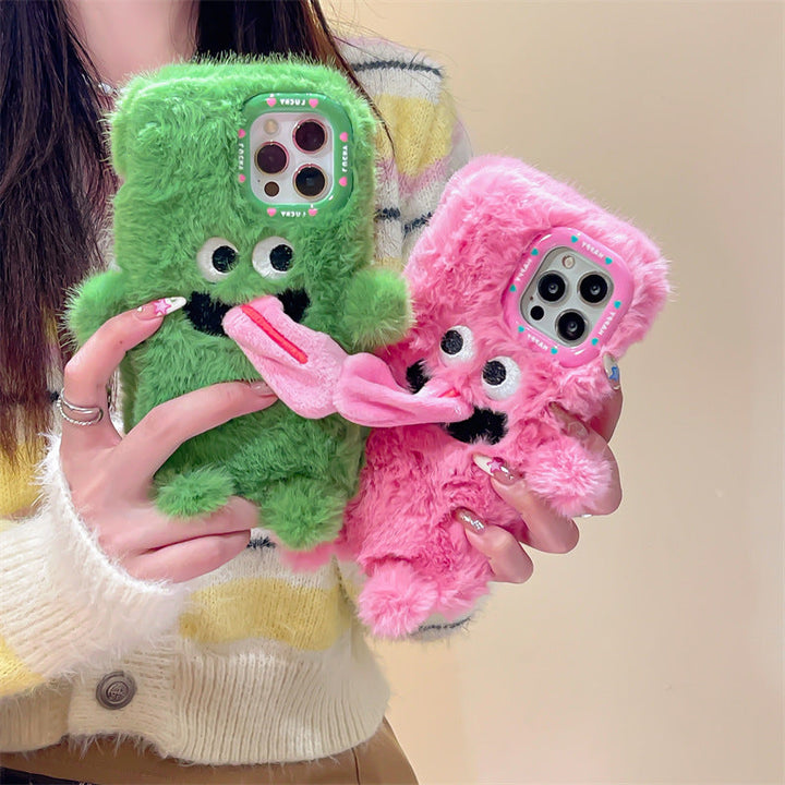 Lisslune | Funny Tongue Sticking Out Plush Phone Case For iPhone