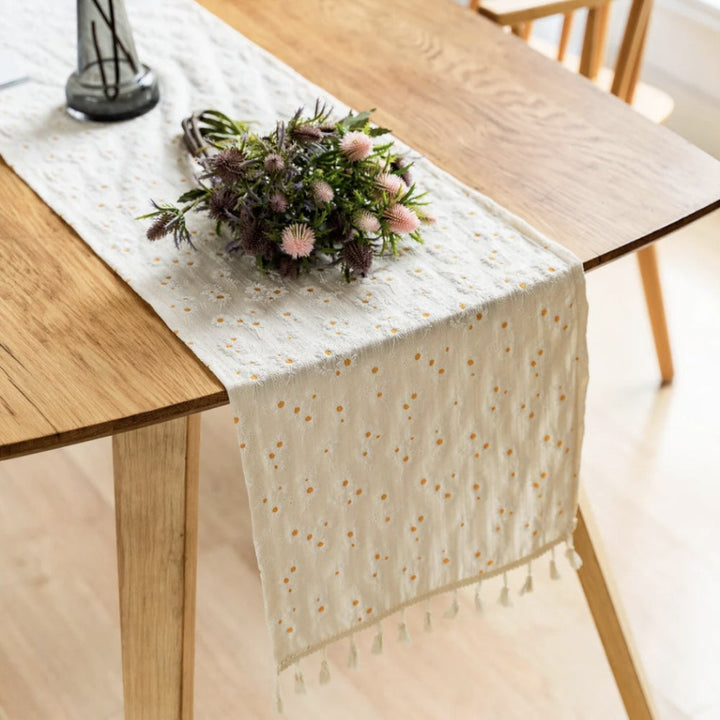 Lisslune | Playful Daisy Embroidered Boho Table Runner