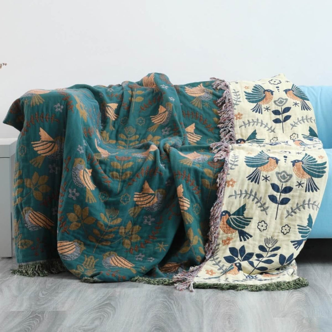 Lisslune | Reversible Scandinavian Bird Throw Blanket